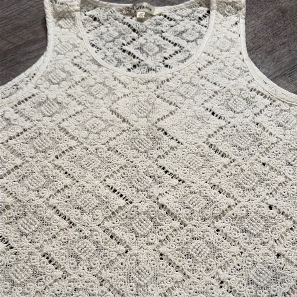 Laffaire Cream Crochet Tank Top with Rounded Neckline - Picture 2 of 4